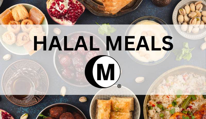 Halal certified meals served at a table